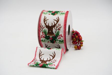 Reindeer  Holly Leaves Ribbon-KF6730GC-1-7_White